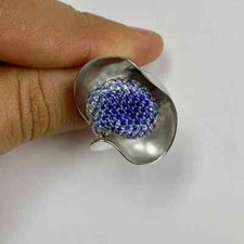 Usado, Incrível anel feminino curvo formato de rosto aberto com 2,04 CT simulado safira azul comprar usado  Enviando para Brazil