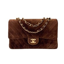 Usado, Bolsa CHANEL Chevron aba dupla marrom ponto V camurça corrente dupla comprar usado  Enviando para Brazil
