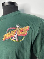 Camiseta polo masculina grande vintage Seattle Sonics Henley com 7 logotipos G, usado comprar usado  Enviando para Brazil