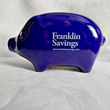 Cofrinho de cerâmica azul vintage banco de moedas publicitárias para Franklin Savings binL comprar usado  Enviando para Brazil