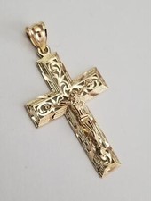 Pingente crucifixo de ouro amarelo 14K religião corte diamante cruz Jesus, usado comprar usado  Enviando para Brazil