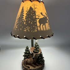 Abajur de mesa alce rústico com sombra de cena de floresta – decoração de cabine de lodge comprar usado  Enviando para Brazil