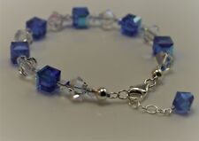 Pulsera azul hecha con elementos de cristal Swarovski cubo 8 mm bicón 8 mm. S. Plata segunda mano  Embacar hacia Argentina