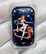 AMOSTRA 1 de 1 ÁRIES Colorida 2 oz .999 Barra de Arte Prata Castronomia do Zodíaco comprar usado  Enviando para Brazil