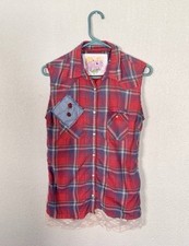 Camisa Derek coração média vermelha xadrez sem mangas renda bainha patch grunge top comprar usado  Enviando para Brazil