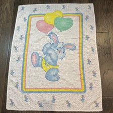 Cobertor vintage anos 80 balões coelho bebê colcha cores pastel decoração quarto de bebê comprar usado  Enviando para Brazil