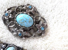 Lindo broche vintage escocês celta silvertone vidro turquesa strass comprar usado  Enviando para Brazil
