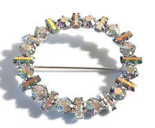 Broche vintage Aurora Borealis círculo de strass coroa de flores da eternidade AB baguete comprar usado  Enviando para Brazil