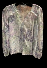 Blusa Haver & Blair floral transparente com botões babados gola V tamanho XS - NOVA SEM ETIQUETAS comprar usado  Enviando para Brazil