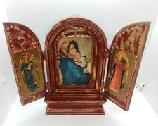 Tríptico de igreja vintage feito à mão relicário vermelho madeira religiosa altar oratório 11" comprar usado  Enviando para Brazil