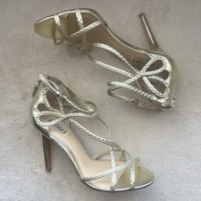 Sandália feminina Badgley Mischka dourada metálica com tiras salto agulha 8,5 zíper trançado comprar usado  Enviando para Brazil