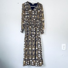Vestido Mila Mae Midi Grande Médio Preto Dourado Floral Camadas Babado Manga Longa comprar usado  Enviando para Brazil