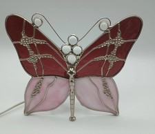 Vitral roxo e rosa borboleta luz noturna 7"x8" detalhes prata H6 comprar usado  Enviando para Brazil