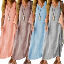 Vestido feminino de algodão liso macio sem mangas feminino casual gola redonda maxi vestido de verão comprar usado  Enviando para Brazil