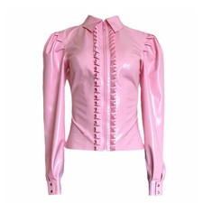 Usado, Camisas brilhantes PVC babados moda elegante escritório senhora puff manga longa azul comprar usado  Enviando para Brazil