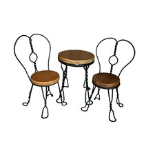 Juego de 3 piezas de muebles para casa de muñecas de heladería miniatura de metal y madera vintage segunda mano  Embacar hacia Mexico