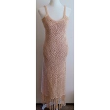 Novo Vestido Maxi de Crochê Nude Forrado com Alças Bainha Franja Praia Casamento Boho Pequeno comprar usado  Enviando para Brazil