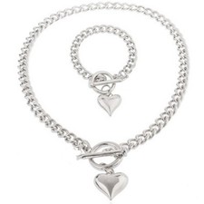 Nuevo Para mujeres Joyería Acero Inoxidable Plata Corazón Borde Cadena Collar Pulsera Set segunda mano  Embacar hacia Mexico