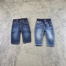Pacote com 2 jeans Gap jeans bebê tamanho 6-12 meses azul bigodes desbotados comprar usado  Enviando para Brazil