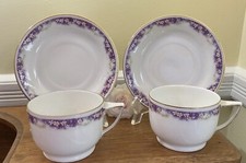 Usado, 🌷2 xícaras e pires planos antigos c.1880 Zeh Scherzer ZS&Co Alemanha floral roxo comprar usado  Enviando para Brazil