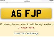 Private reg a6fjp for sale  LOWESTOFT
