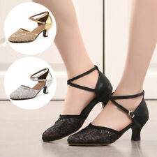 Sapatos femininos de dança social latina malha salão de baile tango cha cha salto baixo chique comprar usado  Enviando para Brazil