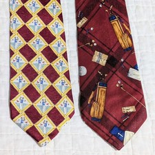 2 gravatas masculinas de golfe temáticas LANDS END 100% seda 58x3,75" marrom EUA pai esportivo comprar usado  Enviando para Brazil