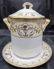 Recipiente de leite condensado pintado à mão Noritake com tampa e pires dourado comprar usado  Enviando para Brazil