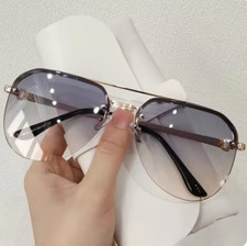 Usado, Nova Moda Metal Meia Armação Óculos de Sol Feminino Externo Clássico Óculos Aviador comprar usado  Enviando para Brazil