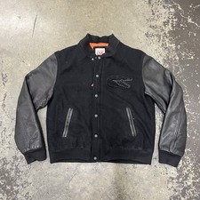 Jaqueta remendo Lacoste Live Varsity bombardeiro couro lã zíper completo botão tamanho 52 L comprar usado  Enviando para Brazil