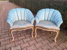 Cadeiras francesas Louis XV par madeira dourada veludo azul assentos vintage destaque comprar usado  Enviando para Brazil