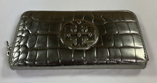 Carteira Tory Burch Reva couro croco prata metálica 8" x 4" logotipo GC comprar usado  Enviando para Brazil