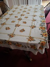 Toalha de mesa vintage terrycloth 102"x76" rosas amarelas treliça cobertor verão MCM comprar usado  Enviando para Brazil