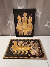 Placa de parede incrustada de palha de madeira vintage russa 2 VTG USSR, usado comprar usado  Enviando para Brazil