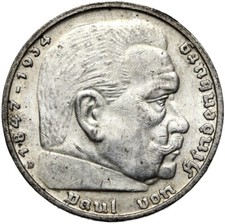 Rzesza Niemiecka - J. 367 - Moneta - 5 marek Rzeszy 1939 D - Hindenburg - Srebro na sprzedaż  PL