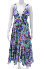 Vestido PatBO Feminino Sem Mangas Abstrato Deep V Recorte Multicolorido Tamanho P comprar usado  Enviando para Brazil