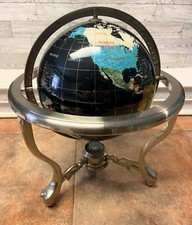 Pedra preciosa semi preciosa incrustada globo mundial suporte de cobre bússola 14" de altura, usado comprar usado  Enviando para Brazil