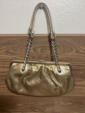 Bolsa de ombro Michael Kors couro dourado bolsa de mão alça corrente fecho de pressão comprar usado  Enviando para Brazil