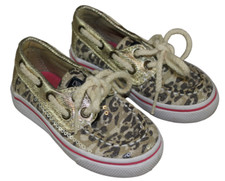 Sapatos de bebê Sperry dourado leopardo chita lantejoulas barco infantil meninas tamanho 5 M comprar usado  Enviando para Brazil