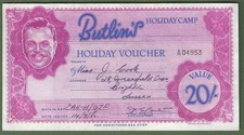 Usado, Voucher Butlin's Holiday Camp para 20/- Emitido 1956. Ótimo estado. comprar usado  Enviando para Brazil