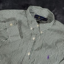 Camisa polo masculina Ralph Lauren XL verde branca listrada ajuste personalizado botão para baixo pônei comprar usado  Enviando para Brazil