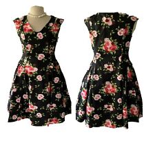 TAMANHO 12 16 18 PLUS PRETO ROSA VERMELHO ROSA RETRÔ DÉCADA DE 1950 VINTAGE VESTIDO SWING FLORAL comprar usado  Enviando para Brazil