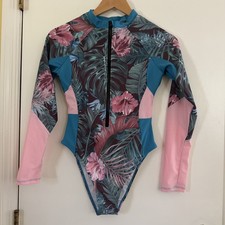 Terno de natação surfe feminino médio colorido floral 1/2 zíper frontal manga longa sem marca comprar usado  Enviando para Brazil