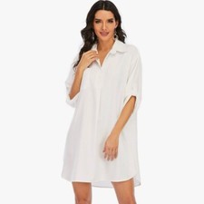 🤍 NOVO!! Vestido camisa caimento solto branco com bolso - Tamanho M novo sem etiquetas 🤍 comprar usado  Enviando para Brazil
