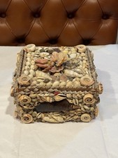 Usado, Caixa de concha vintage recipiente de bugigangas armazenamento baú quadrado com tampa forrada comprar usado  Enviando para Brazil