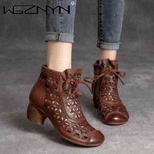 Botas femininas retrô de couro macio verão salto médio sandálias sapatos zíper lateral calçado 1 comprar usado  Enviando para Brazil