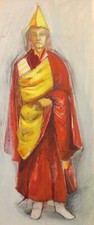 Pintura guache original vintage retrato masculino monge budista comprar usado  Enviando para Brazil
