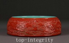 Usado, 7,4" Qianlong esmalte vermelho porcelana Fengshui Dragon Beast caneta lavatório bandeja prato comprar usado  Enviando para Brazil