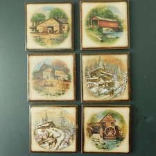 Posavasos de gres vintage, hechos en Japón conjunto de 6 granja campo cottagecore segunda mano  Embacar hacia Mexico