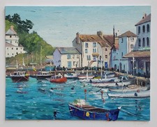 Polperro Harbour Cornwall, pintura al óleo segunda mano  Embacar hacia Mexico